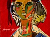 MODERN_ART_GALLERY_CONTEMPORARY_DECO_INTERIORS-.Merello.-Figura_sobre_fondo_rojo_(73_x_54_cm)_Mix_media_on_wood.