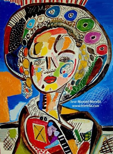 Merello.-nina con pamela oriental.MODERN ART. MODERN PAINTING. CONTEMPORARY ART and ARTISTS. INVESTMENT.