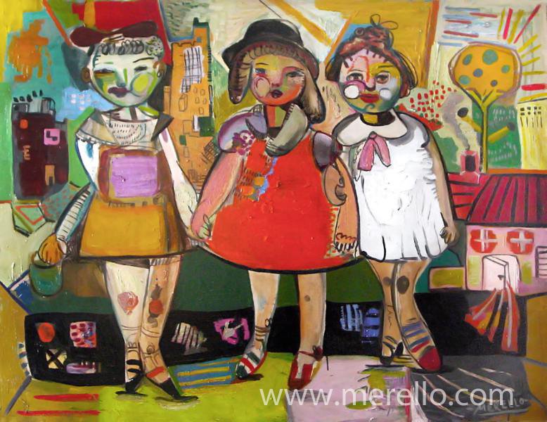 merello. Las Tres Amigas (114x146cm).MODERN ART. MODERN PAINTING. CONTEMPORARY ART and ARTISTS. INVESTMENT.